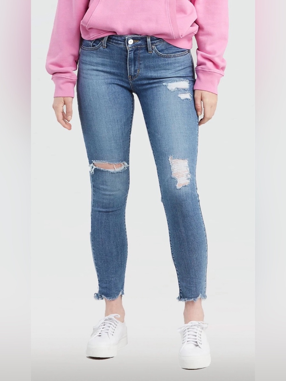 Levi’s 711 Skinny Ankle Women's Distressed Raw Hem Jeans Blue Size 31
